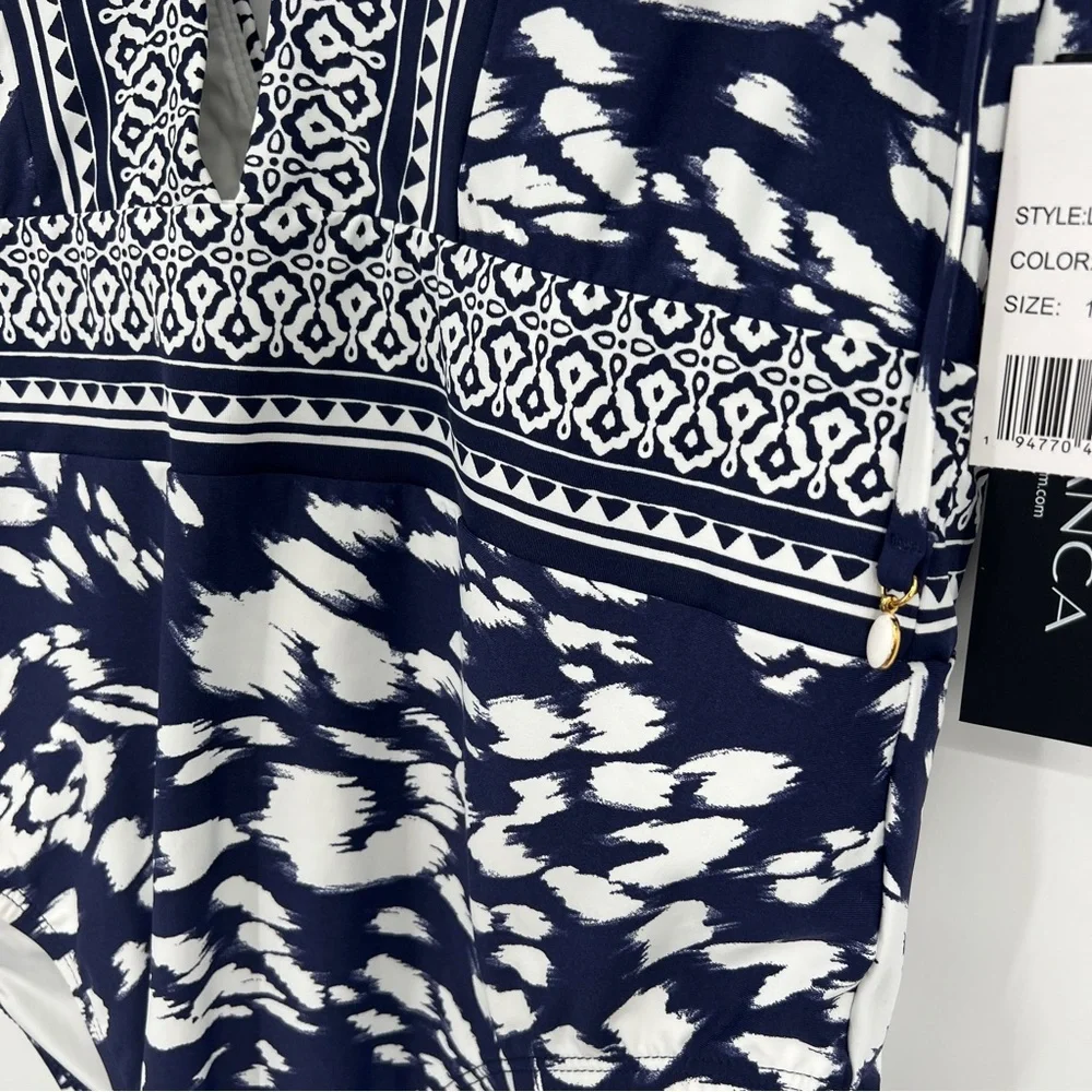 La Blanca Woman's Changing Tides Plunge One Piece Swimsuit in Indigo Blue New - Picture 11 of 14